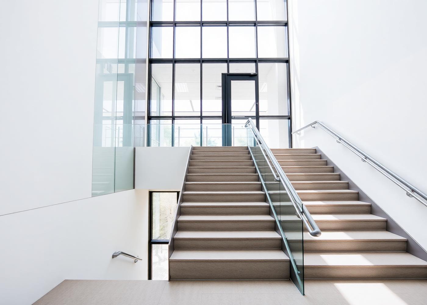 Gereinigtes Treppenhaus mit Glasfassade